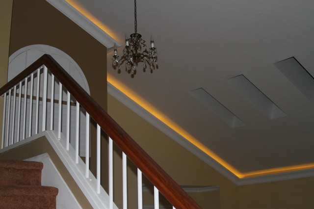 Lighted Crown On A Vaulted Ceiling Contemporary Staircase