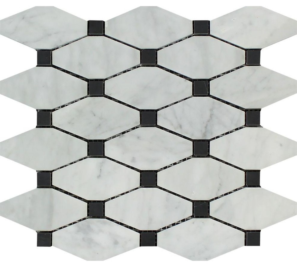 Carrara Italian Honed Marble Octave Mosaic ( With Black Dots), 10 sq.ft.