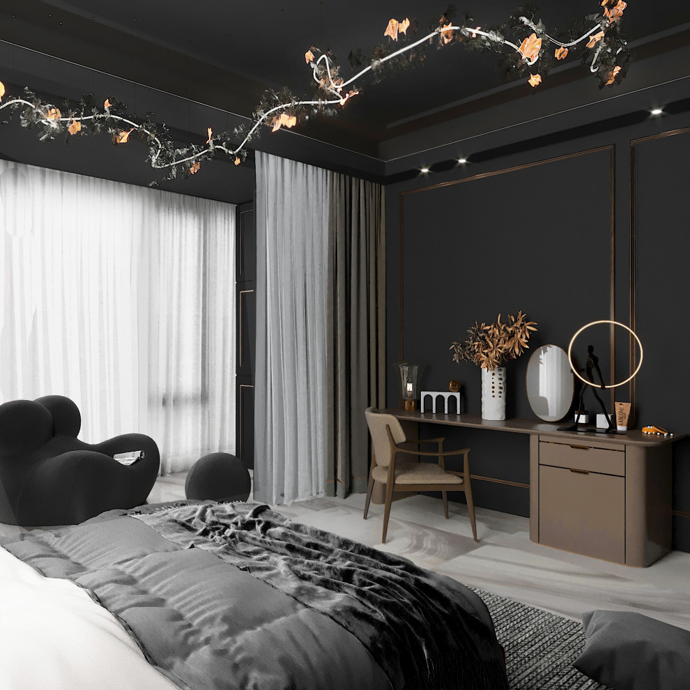 Проект спальни в тёмных тонах