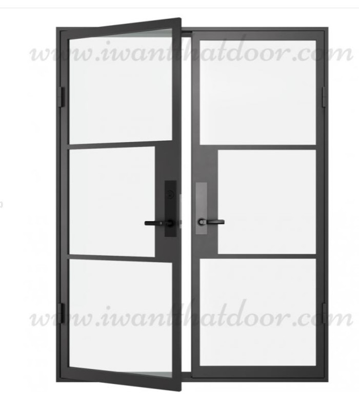 French Door 61"X81", Flat Black, Clear Glass, Left Hand Outswing