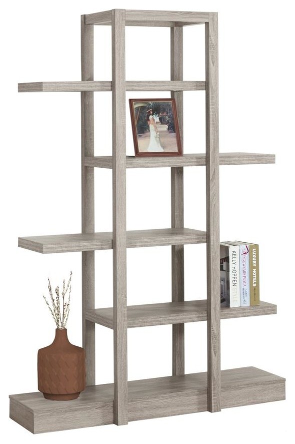 Bookcase, 71" Dark Taupe Open Concept Display Etagere Transitional
