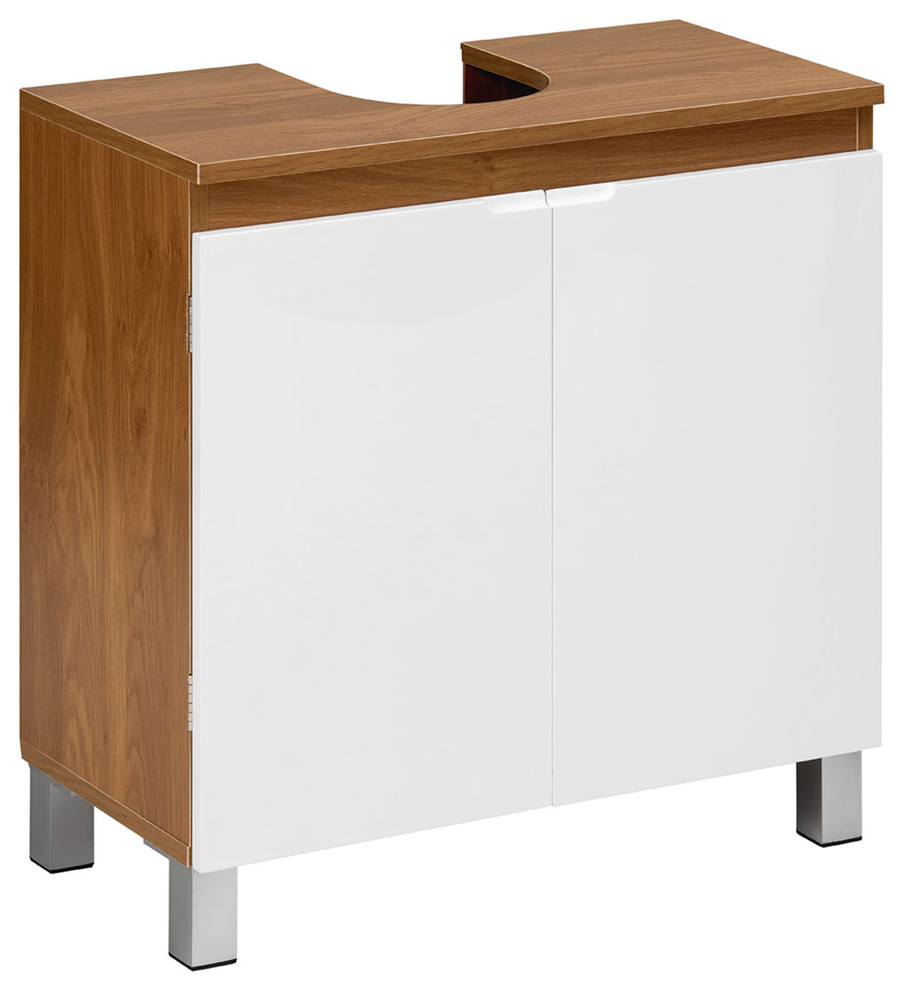 Earth Double Door Under Sink Bathroom Cupboard, Oak/White