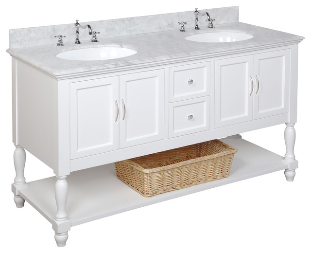 Beverly 60 Bath Vanity Base White Top Carrara Marble Double Vanity