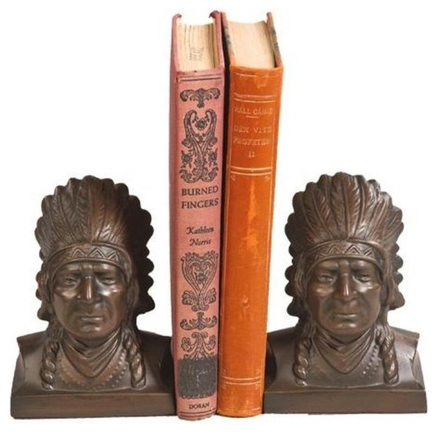 Bookends Bookend AMERICAN WEST Lodge Stoic Indian Chief Resin