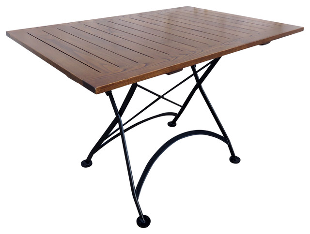 French Cafe Bistro Folding Table Black Frame 32 X48 Chestnut Wood Slat Top