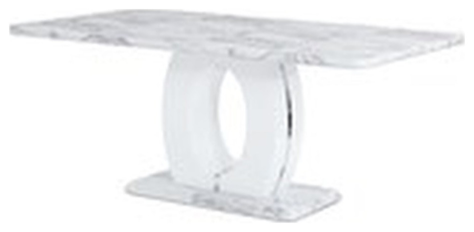 Pemberly Row Contemporary White Faux Marble Pedestal Base Dining Table