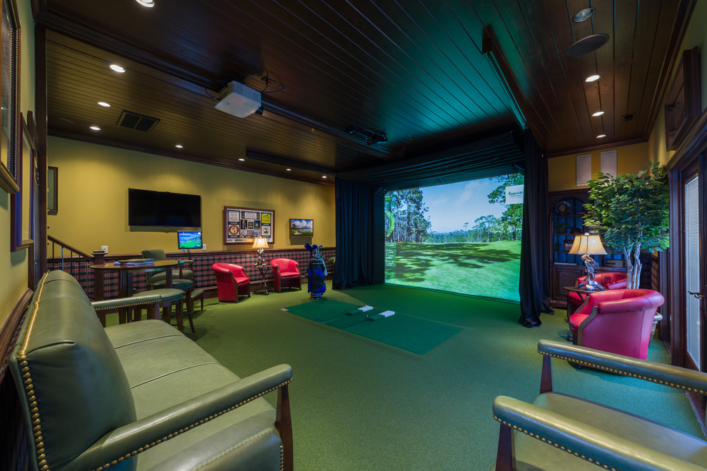 Photo of an eclectic home theatre in Charlotte.