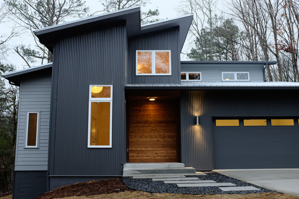 Front Exterior with Cedar Accent Wall Modern Exterior Atlanta