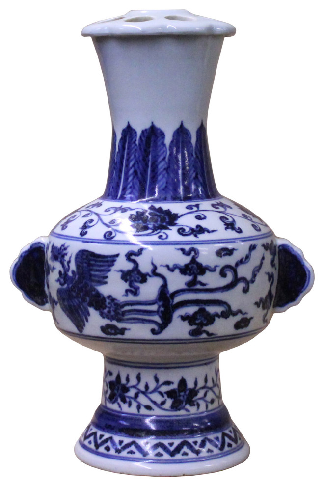 Chinese Blue White Porcelain Precise Birds Scenery Vase Hws758