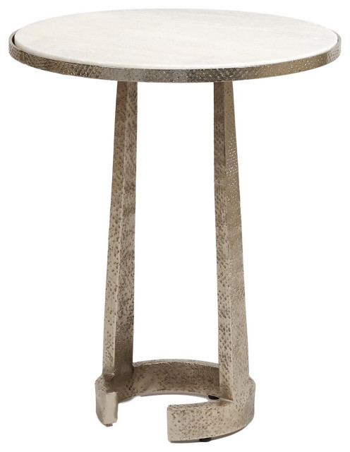 Contemporary Minimalist Round Silver, Round Silver Accent Table