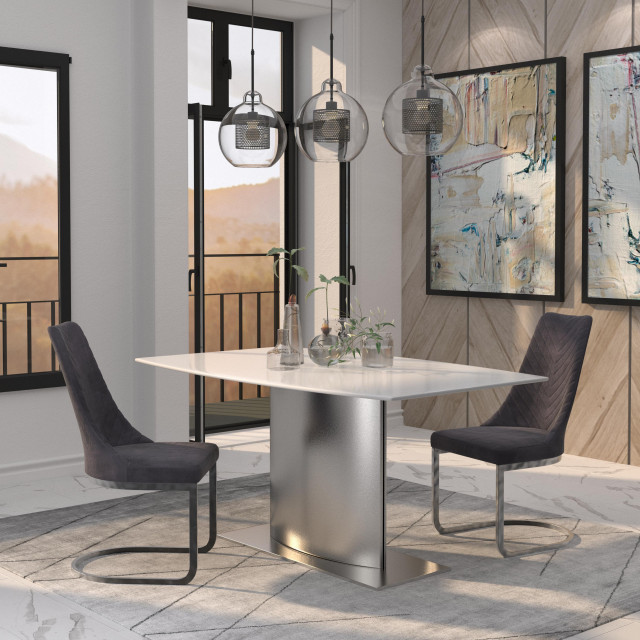 Marble Top Dining Table With Stainless Steel Base, Marble ...