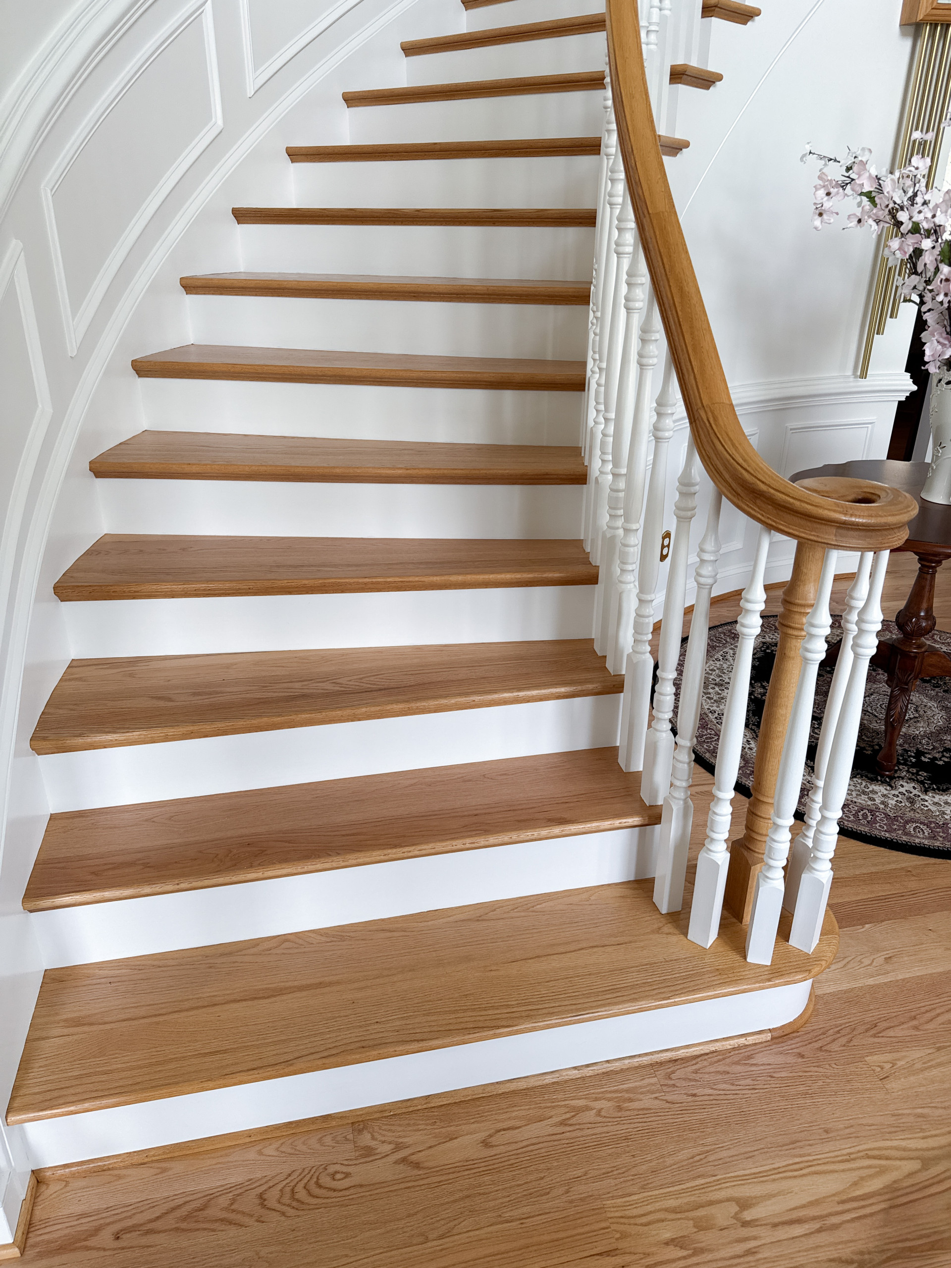 Project #161 | Curved Red Oak Foyer Staircase, 26 Years Later