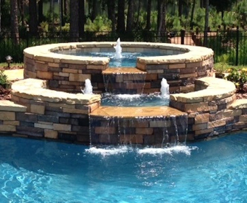 Spalling Pool Spa Spillingover into Fountain with Bubblers Soiling into Pool - Pool ...