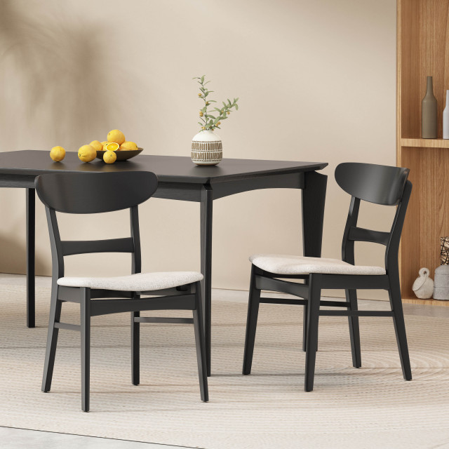 Isador Mid Century Modern Fabric Upholstered Wood Dining Chairs, Set of ...