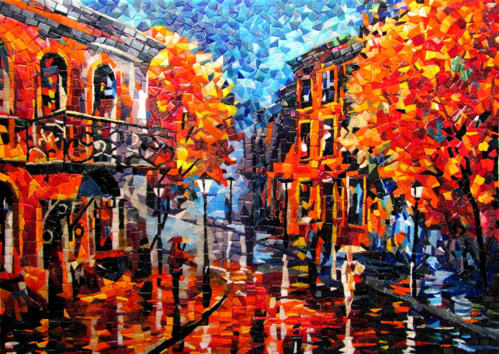 Rainy evening. Glass mosaic