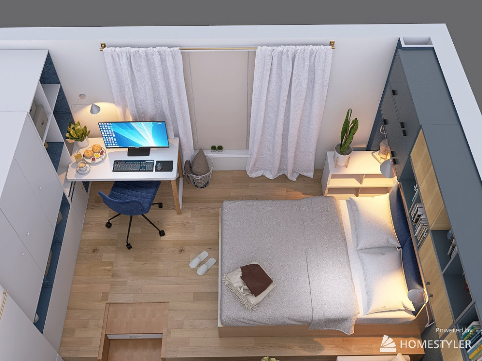 Квартира-студия с кроватью на подиуме для семейной пары