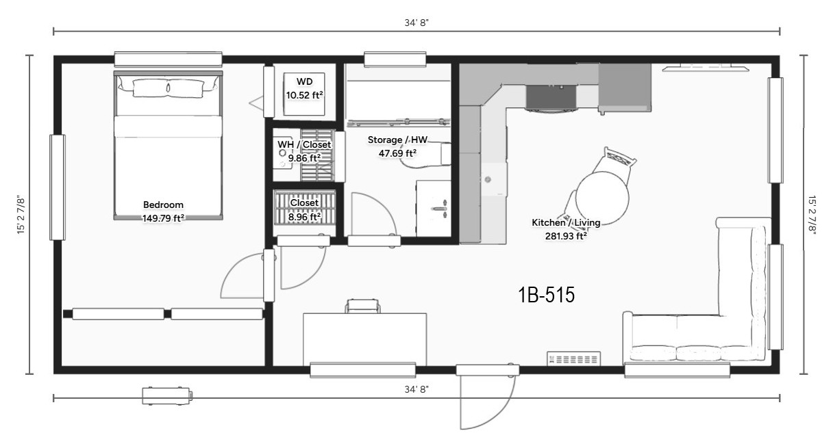 1 Bedroom Floorplans 1B-515