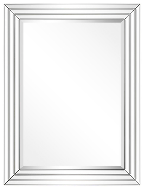 Beveled Multi Faceted Rectangle Wall Mirror 2 Center Wood Frame