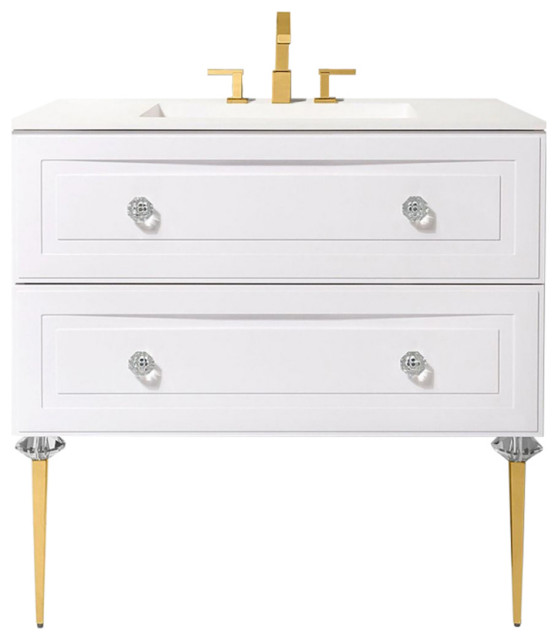 Alma Gold Bathroom Vanity With Solid Surface Countertop, 42