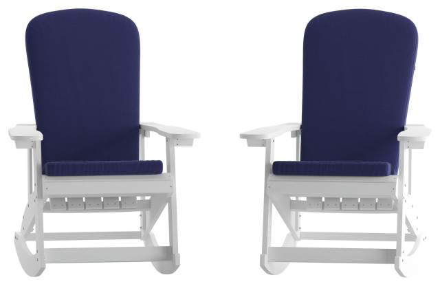 White Chairs-Blue Cushions, Set of 2