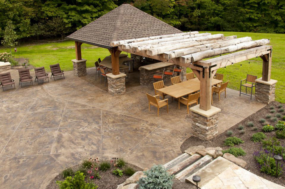 Inspiration for an expansive traditional backyard patio in Cleveland with an outdoor kitchen and a gazebo/cabana.