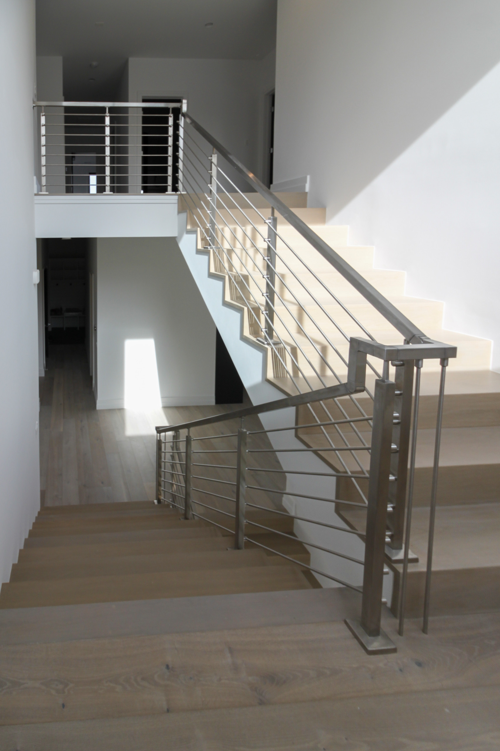 75_Modern Stairway: White O 75_ak & Stainless Steel Balustrade, McLean VA 22101