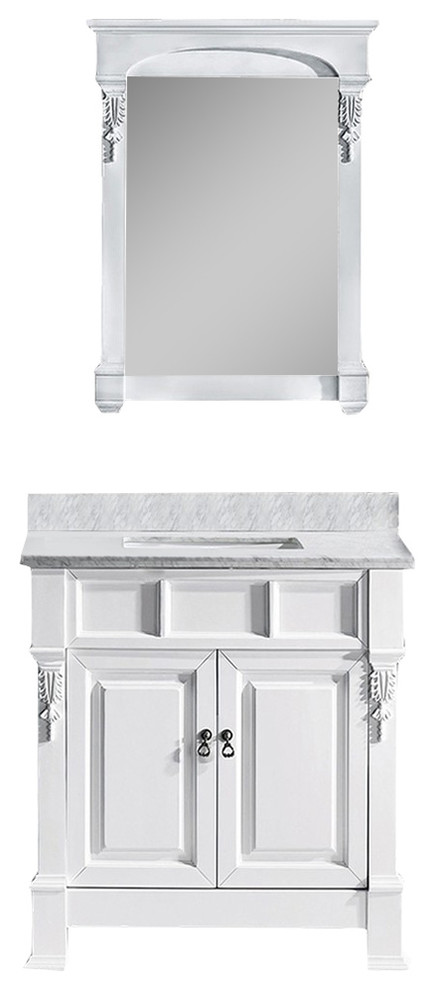 Huntshire 36" Vanity, White, Marble Top, Square Sink, Mirror