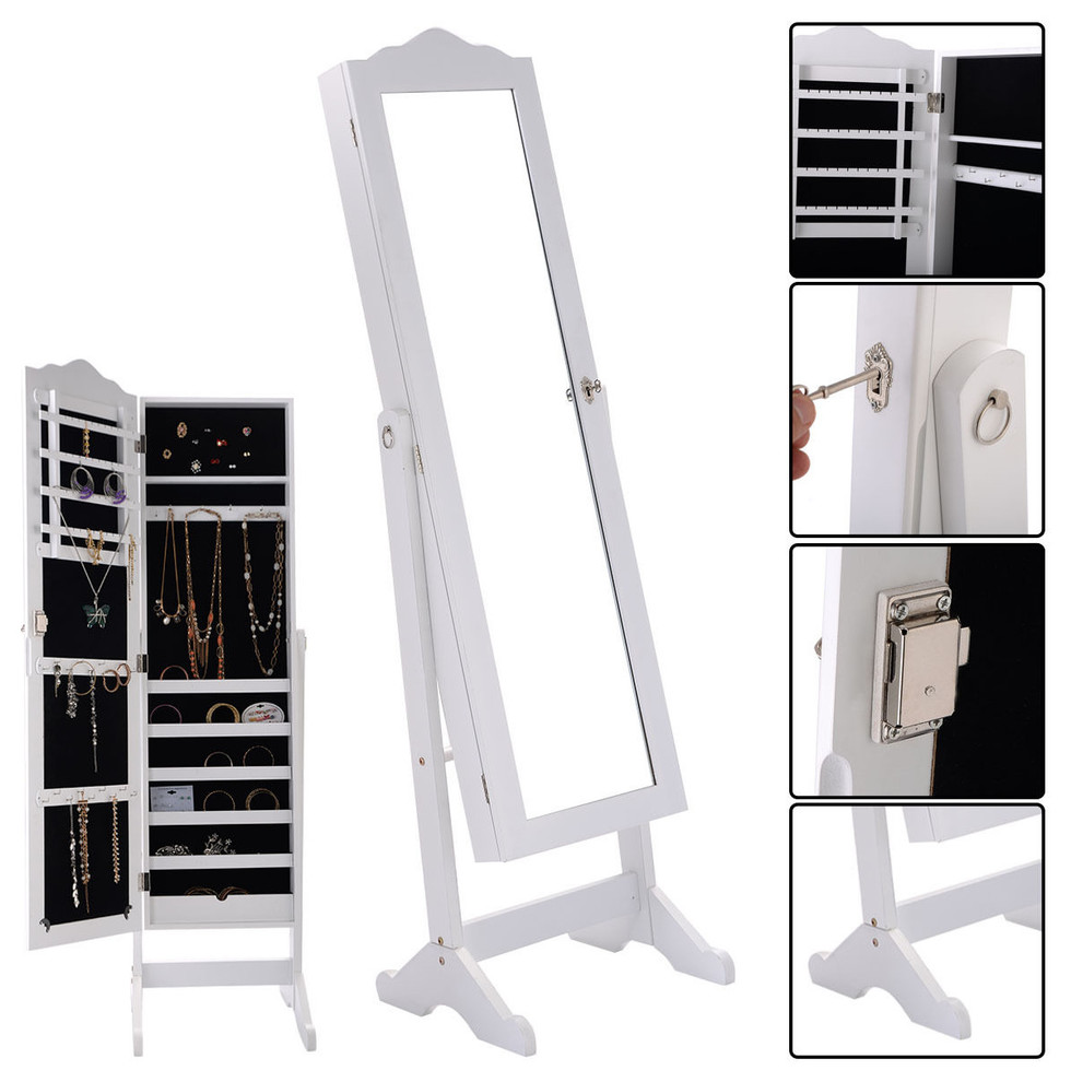 Jewellery Cabinet Makeup Storage Lockable Jewelry  with Dressing Mirror Armoire 
