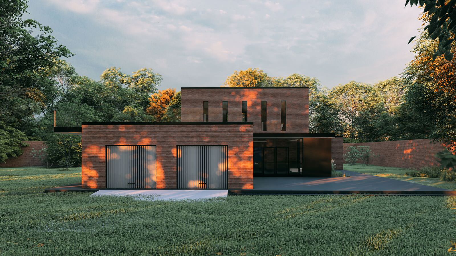 Одноэтажный кирпичный загородный дом