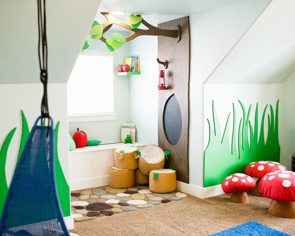 Contemporary gender-neutral kids' playroom in Salt Lake City for kids 4-10 years old.