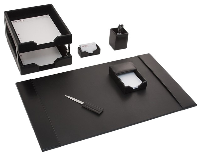 Black Leather 8 Piece Econo Line Desk Set