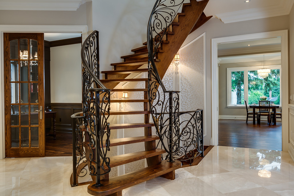 Design ideas for a transitional staircase in Toronto.