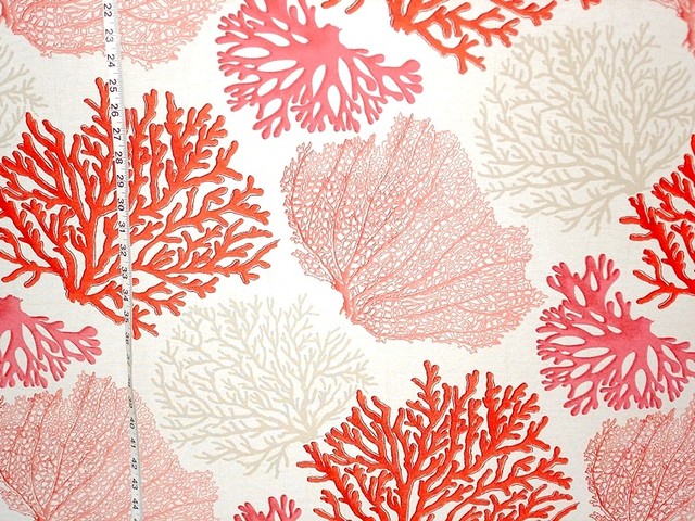 Coral Pattern Fabric red coral fabric pink salmon orange ocean - beach style - drapery Coral Pattern Fabric red coral fabric pink salmon orange ocean - beach style - drapery