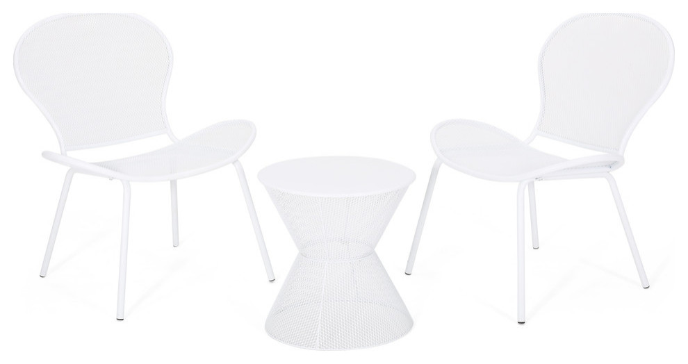 Freda Modern Outdoor 2 Seater Iron Chat Set Wth Side Table, Matte White