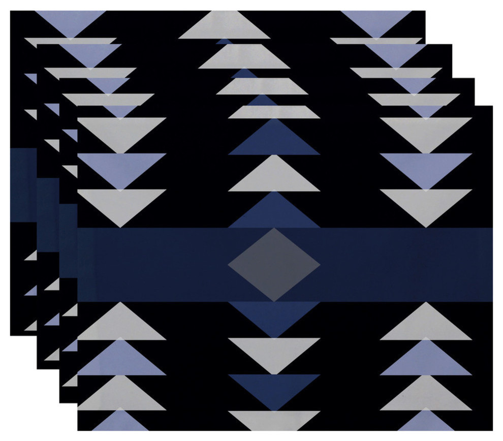 18"x14" Sagebrush, Geometric Print Placemat, Navy Blue, Set of 4
