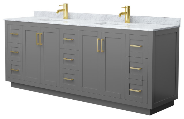 Miranda 84" Double Bathroom Vanity in Gray with White Carrara Marble ...