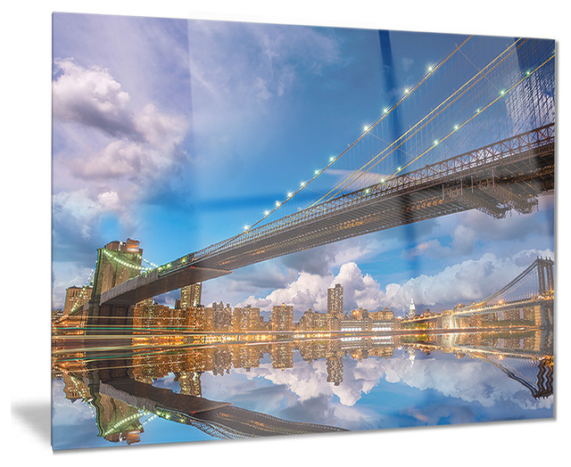 "Sunset Over Brooklyn Bridge" Cityscape Photo Metal Wall Art