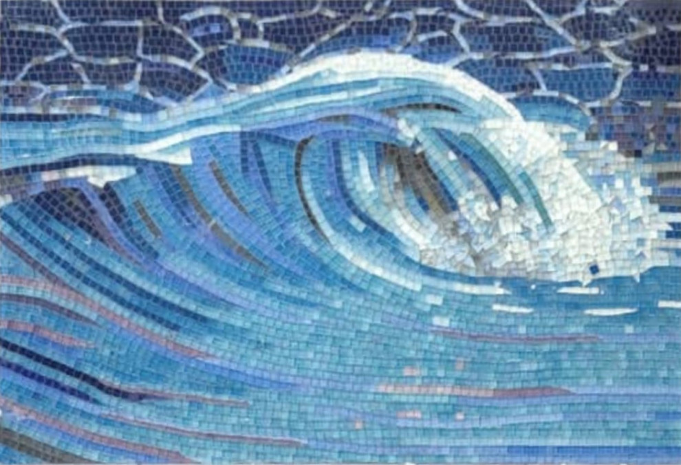 Blue Ocean Wave - Mosaic Art, 41" x 30" - Beach Style - Tile Murals