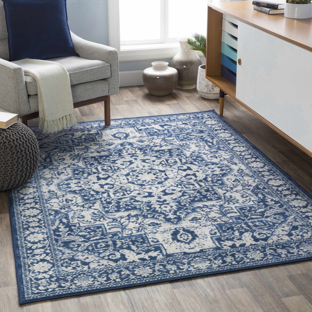 Hauteloom Michie Dark Blue Area Rug, 5'3"x7'1" Rectangle, 2'7"" x 7'3"" Contemporary Area