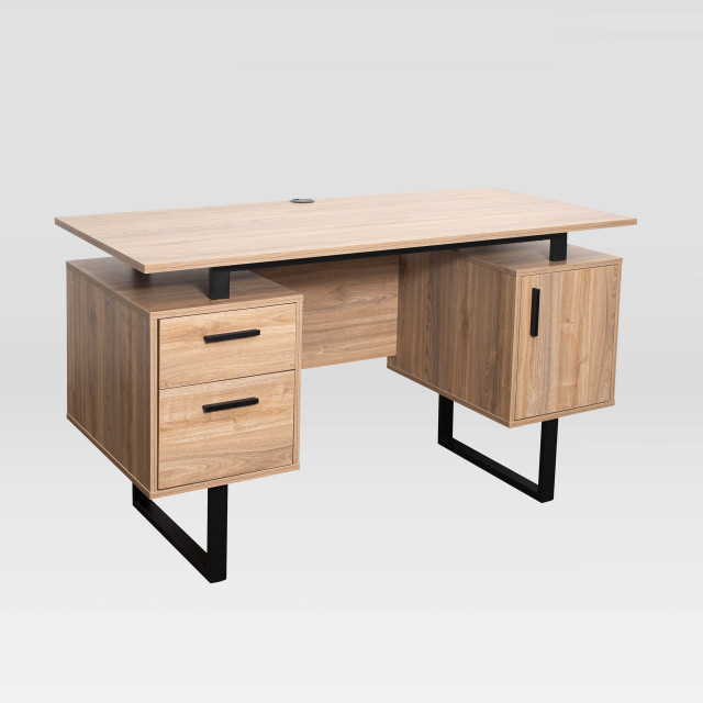 Techni Mobili Modern Office Desk with Storage, Grey Industrial