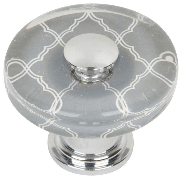 Atlas Homewares Quatrefoil Round Glass Knob, Polished Chrome