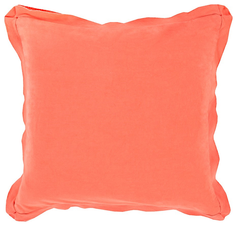 Triple Flange by Surya Down Fill Pillow, Bright Orange, 20' x 20