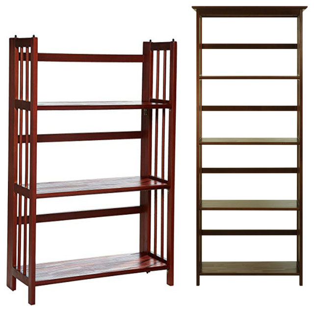 5 Shelf Bookcase With 3 Folding Stackable 27 Wide 5 Shelf Bookcase With 3 Folding Stackable 27 Wide Walnut Transitional Bookcases By Virventures