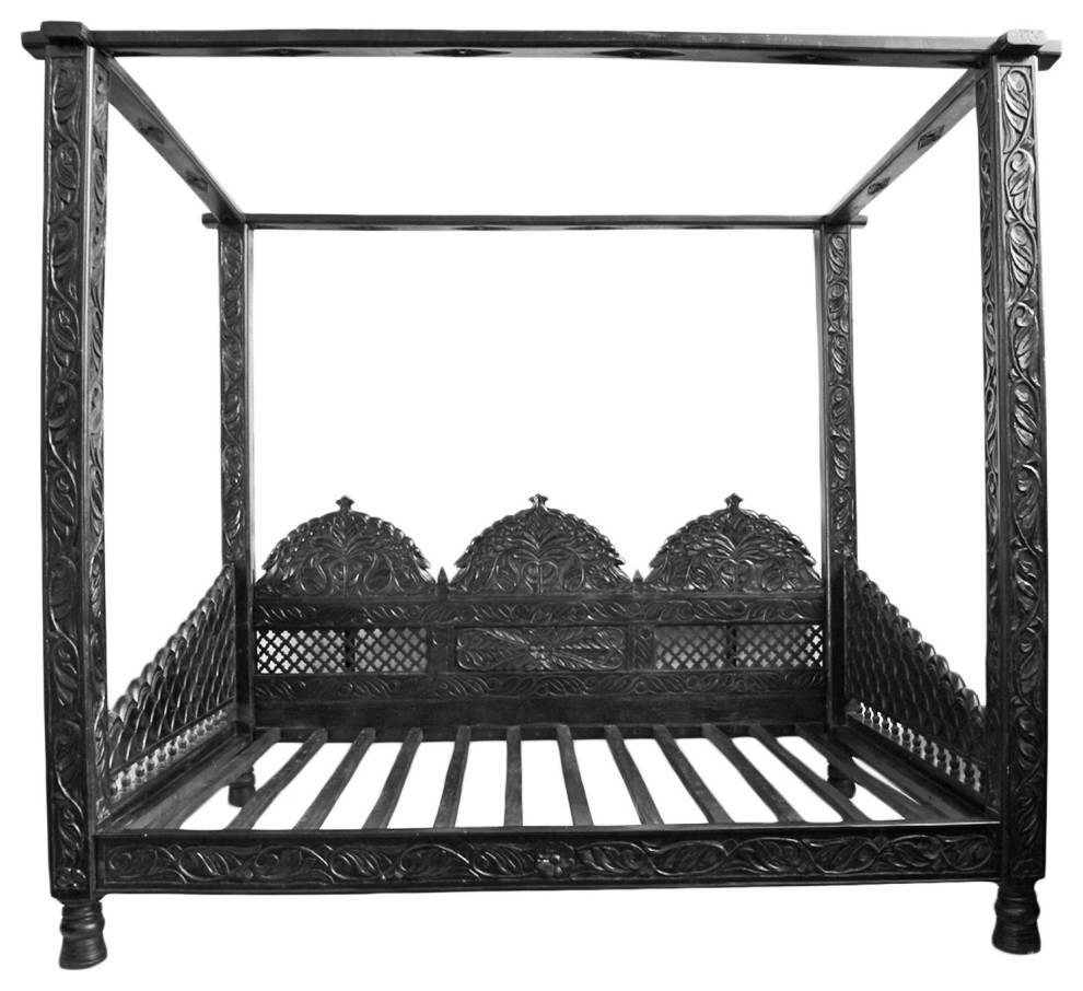 Raja Ebony Carved Wood Canopy Bed Traditional Canopy Beds by