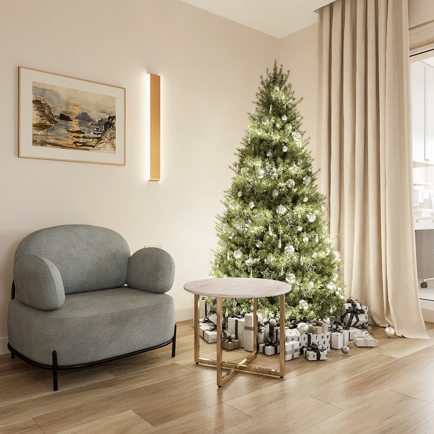 Четырех-комнатная квартира в светлых тонах.