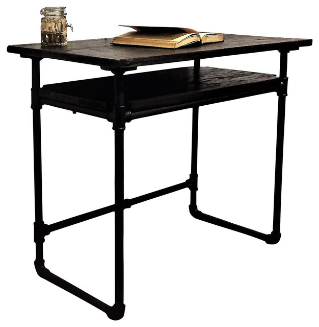 Berkeley Industrial Mid Century Desk Black Dark Brown Stain