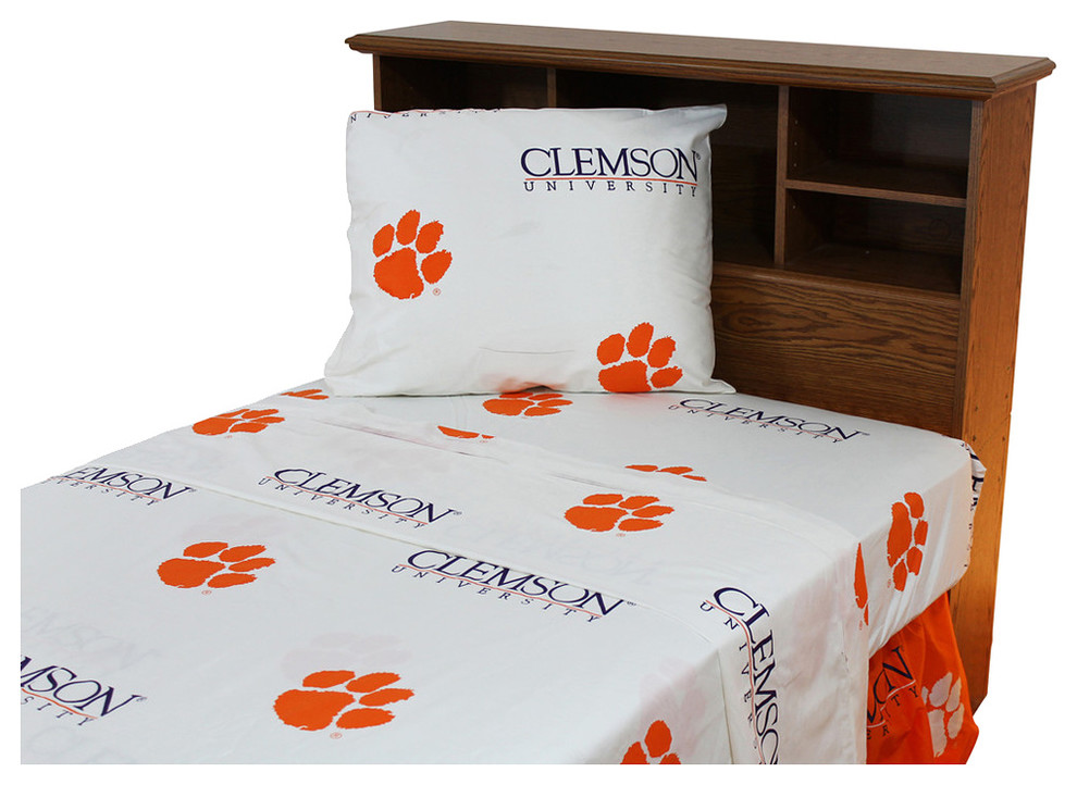 Clemson Tigers Printed Sheet Set, Twin, White, Twin