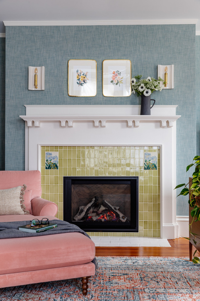 Example of a transitional home office design in Boston