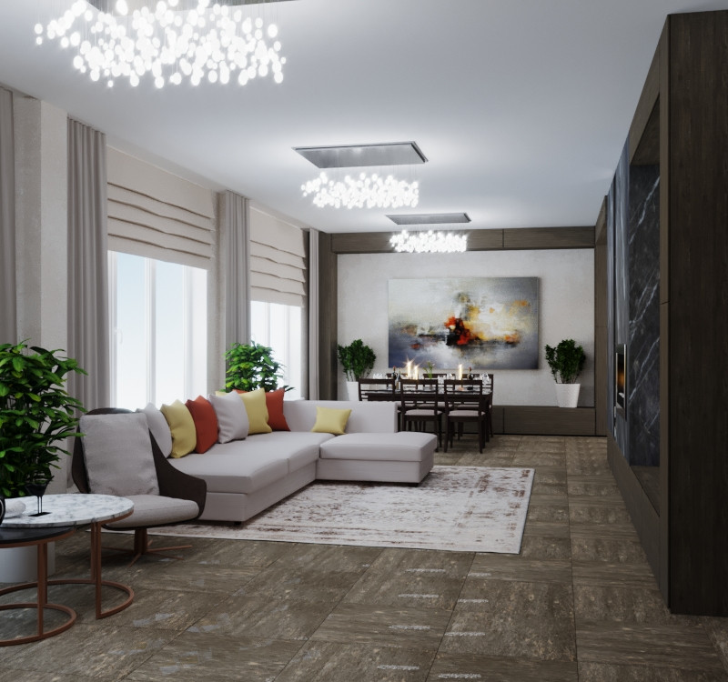 300 кв, кухня студия