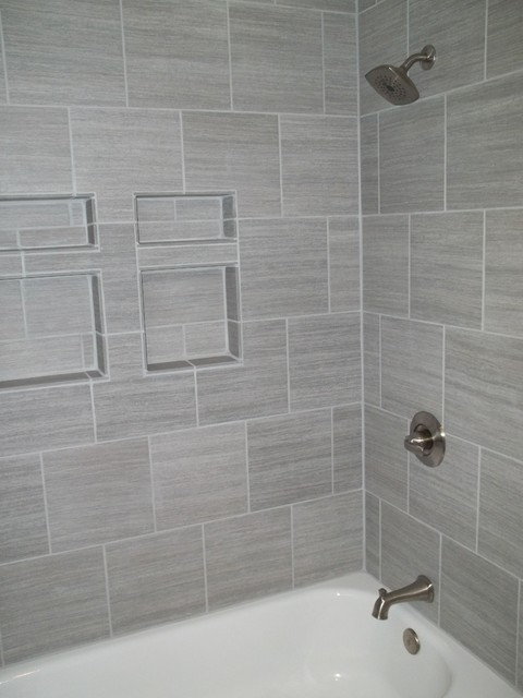 Gray Tile Horizontal Contemporary Bathroom